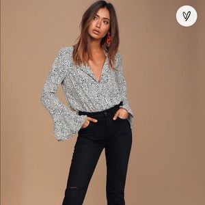 Lulus Always Lovely ivory and black bodysuit